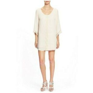Astr Dress Boho Mini Lace Shift 3/4 Angle Sleeve Scoop‎ Neck Cream Sz M